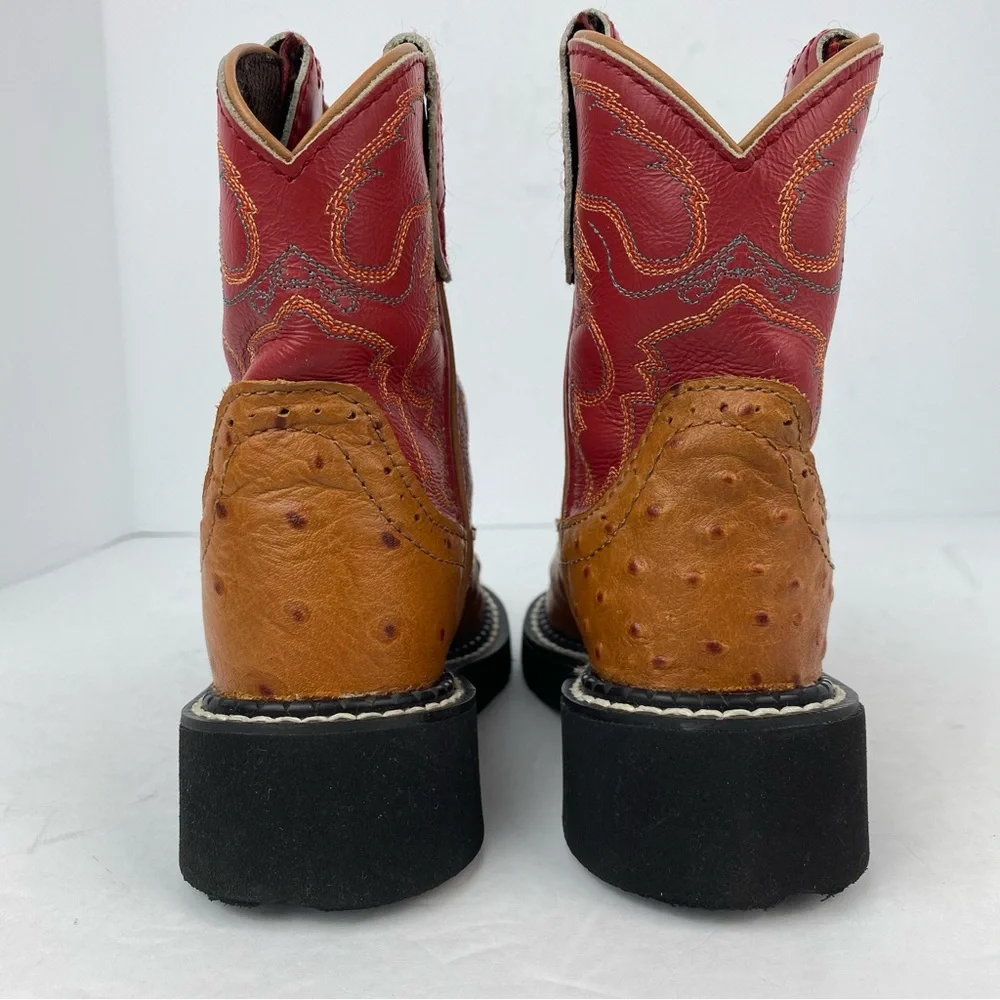 Justin Gypsy size 8.5D Youth Cognac Ostrich Print Leather Cowgirl Western Boots